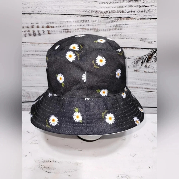 Alice + Olivia Bucket Hat Black Daisy Reversible One Size Summer Cute Floral - Picture 2 of 6